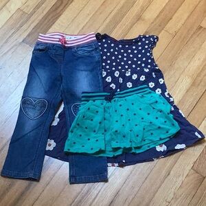 Mini Boden 3 piece bundle of jeans skort dress size 5